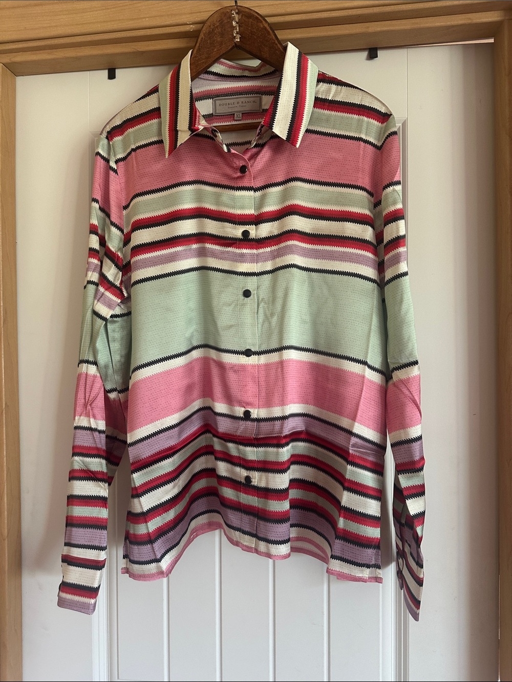 Double D Ranch Pink, Mint & Cream Striped Button-Front Shirt